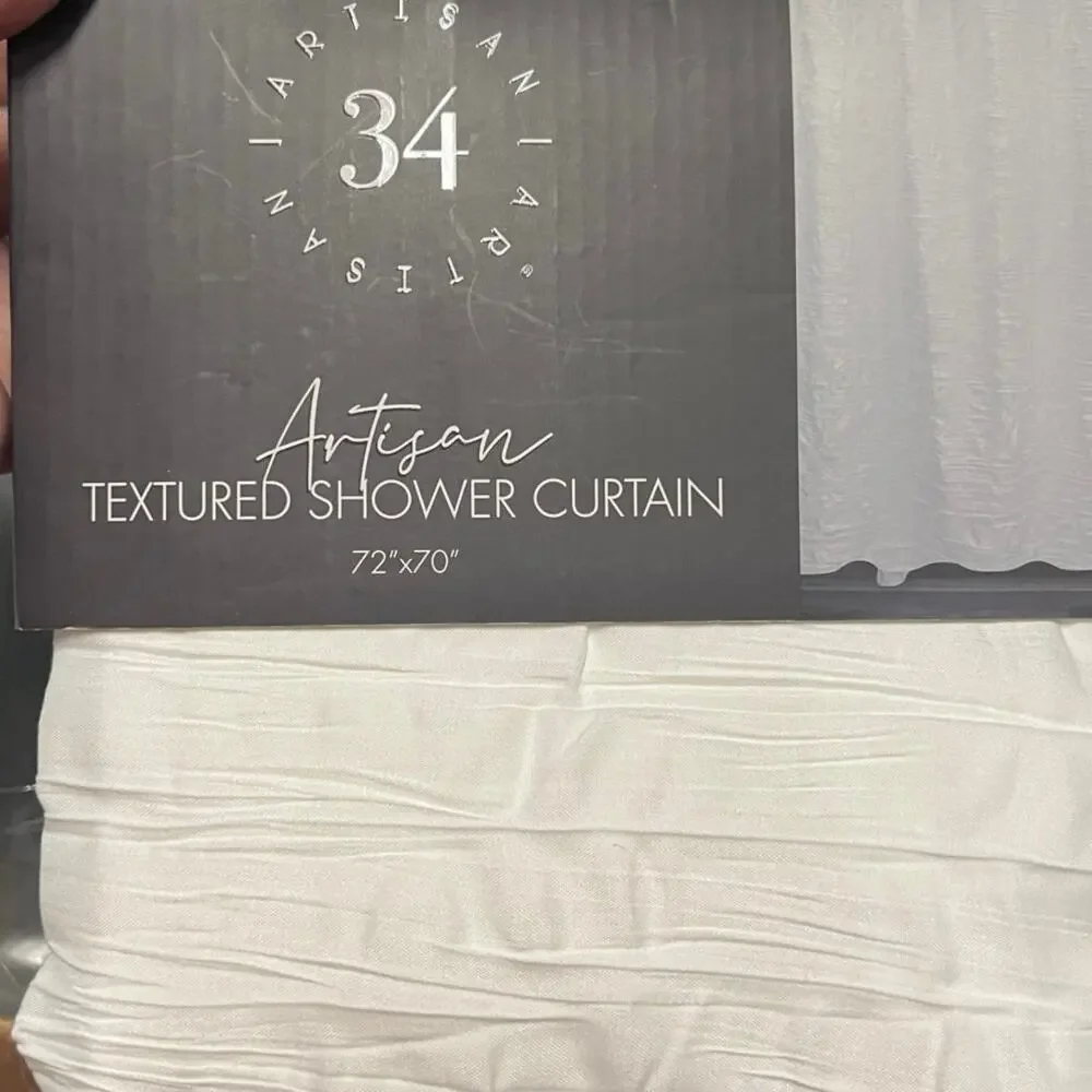Artisan 34 White Textured Fabric Shower Curtain New
